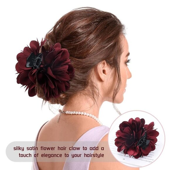 4 Pack Hair Claws Satin Flower Clips Large Elegant Hair Accessories Women Girls main image 8